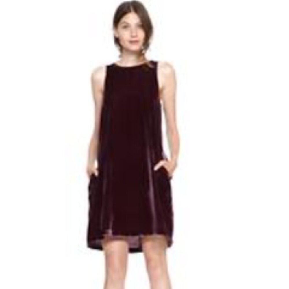 GAP Velour Burgundy Sleeveless Swing Dress (Petite Large) Holiday special events